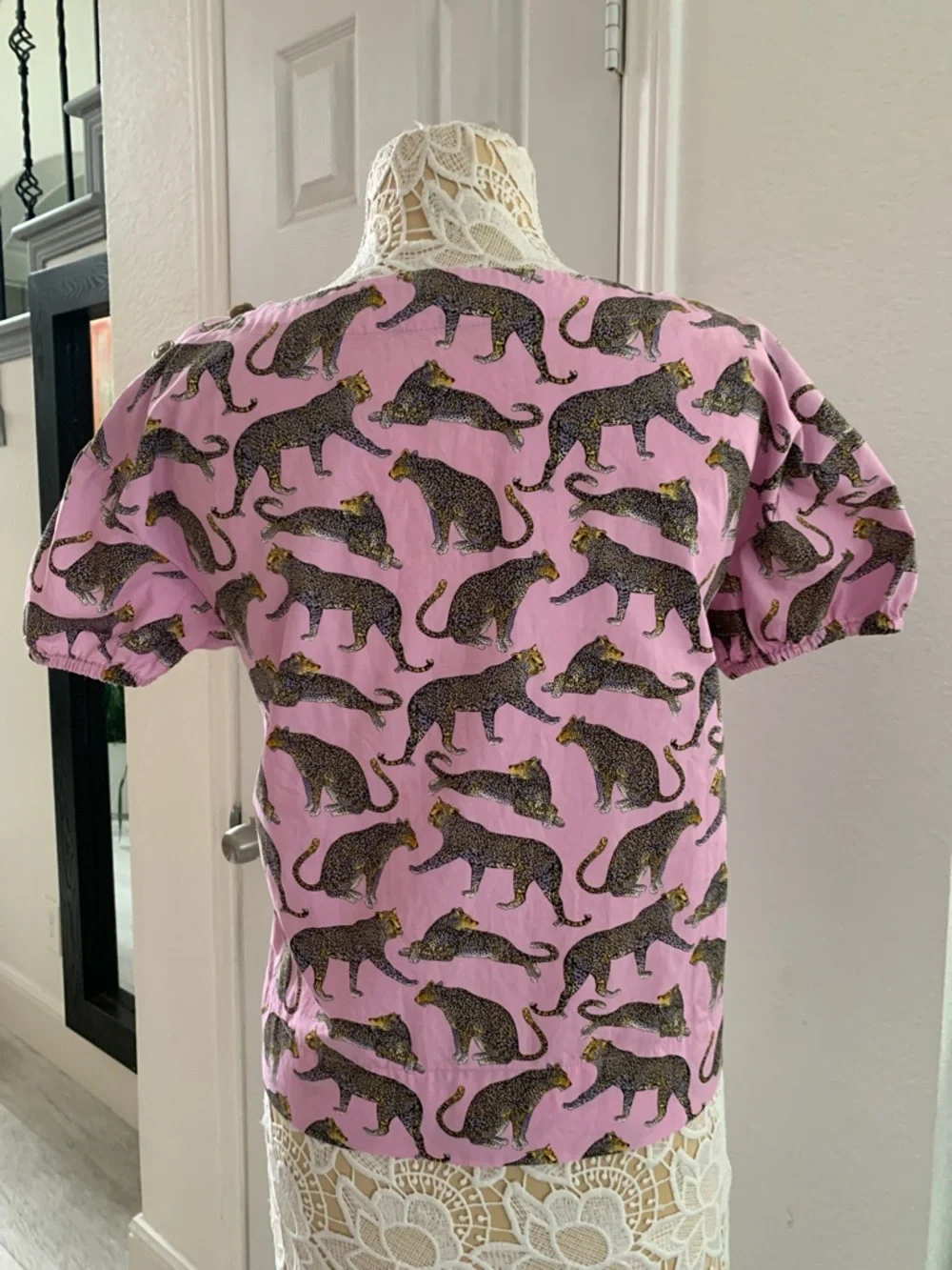 J.Crew Pink Cheetah Print Blouse XS Animal Print Cotton Top